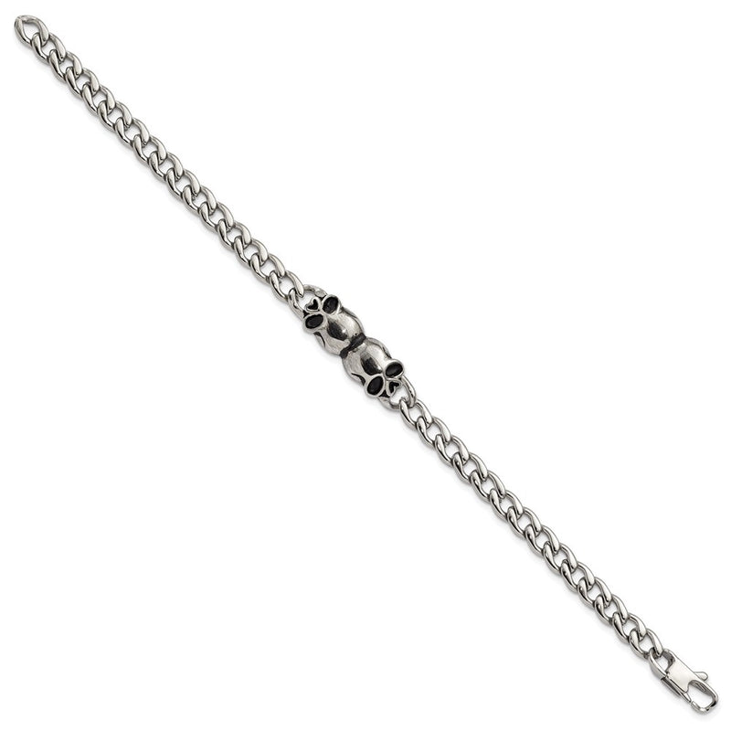 7.75 Inch Stainless Steel Polished And Antiqued Skulls Link Bracelet