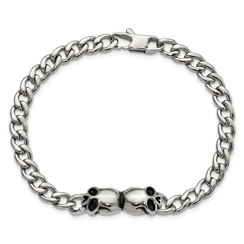 7.75 Inch Stainless Steel Polished And Antiqued Skulls Link Bracelet