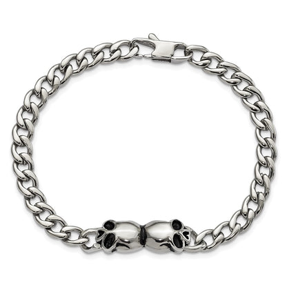 7.75 Inch Stainless Steel Polished And Antiqued Skulls Link Bracelet