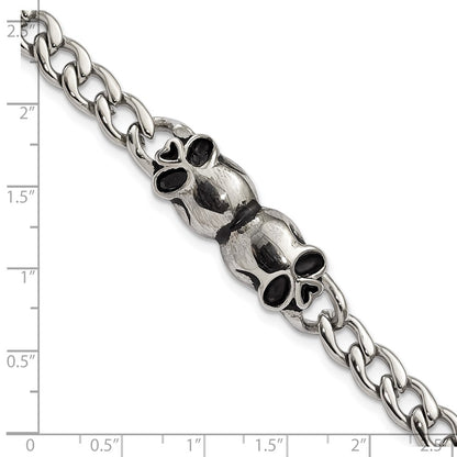 7.75 Inch Stainless Steel Polished And Antiqued Skulls Link Bracelet
