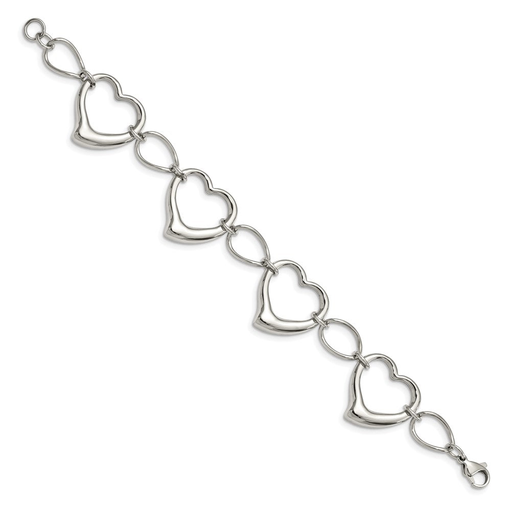 Stainless Steel Chisel Polished 7.75 Inch Heart Link Bracelet
