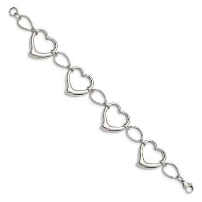 Stainless Steel Chisel Polished 7.75 Inch Heart Link Bracelet