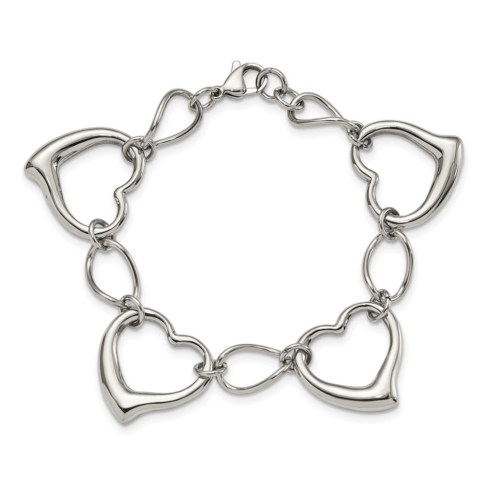 Stainless Steel Chisel Polished 7.75 Inch Heart Link Bracelet