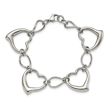 Stainless Steel Chisel Polished 7.75 Inch Heart Link Bracelet