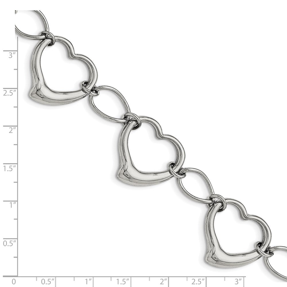 Stainless Steel Chisel Polished 7.75 Inch Heart Link Bracelet