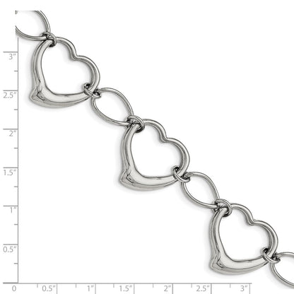 Stainless Steel Chisel Polished 7.75 Inch Heart Link Bracelet