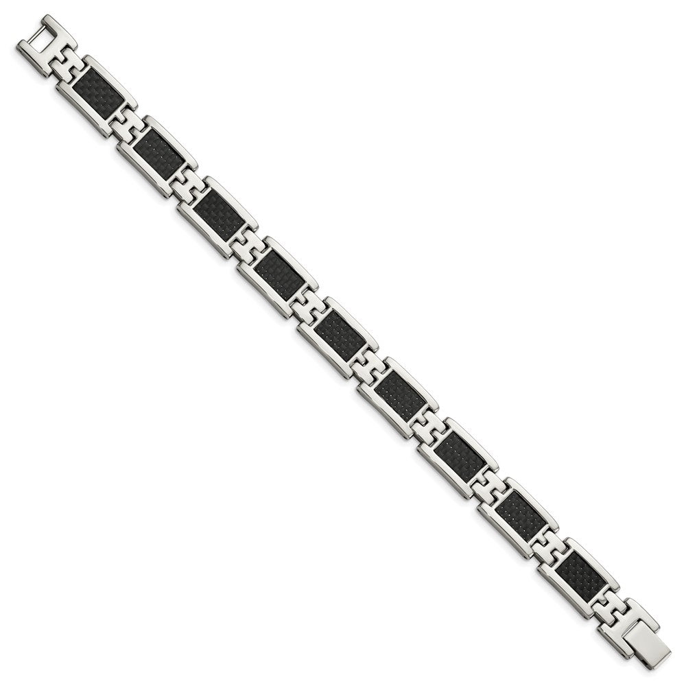 9.25 Inch Chisel Stainless Steel Polished With Black Carbon Fiber Inlay 9 Link Bracelet