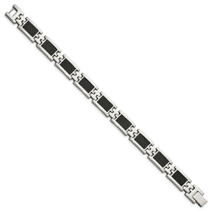 9.25 Inch Chisel Stainless Steel Polished With Black Carbon Fiber Inlay 9 Link Bracelet