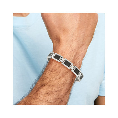 9.25 Inch Chisel Stainless Steel Polished With Black Carbon Fiber Inlay 9 Link Bracelet