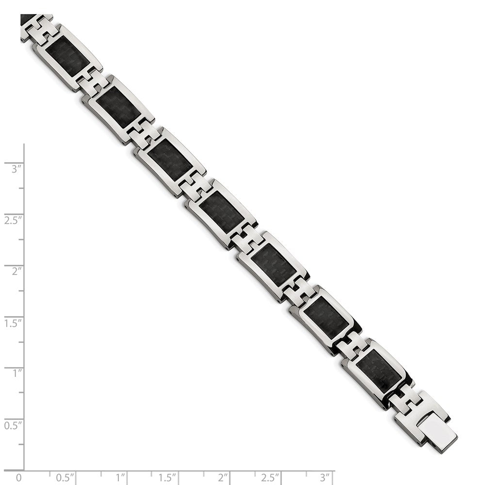 9.25 Inch Chisel Stainless Steel Polished With Black Carbon Fiber Inlay 9 Link Bracelet