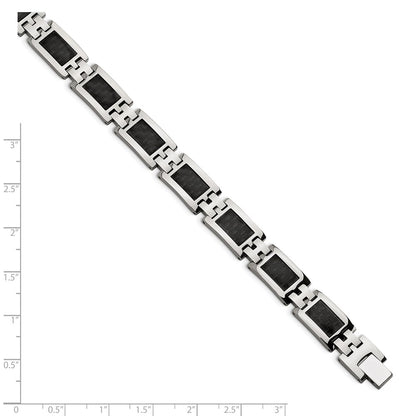 9.25 Inch Chisel Stainless Steel Polished With Black Carbon Fiber Inlay 9 Link Bracelet