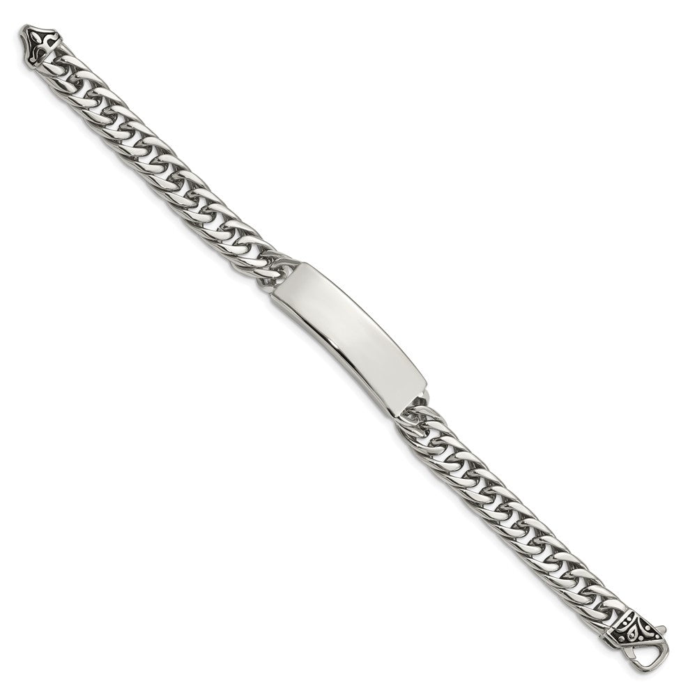 Stainless Steel Chisel Antiqued And Polished Curb Chain 8.5 Inch Id Bracelet