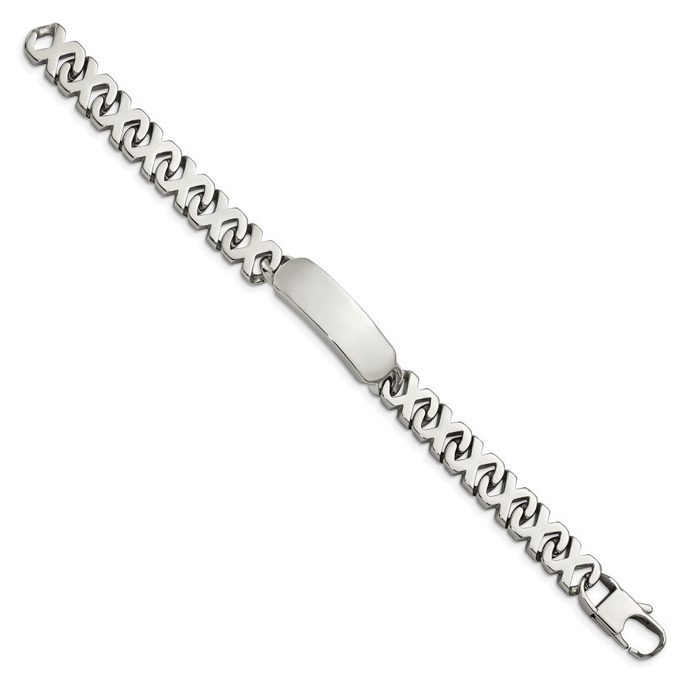 Stainless Steel Chisel Polished X Design Link 8.25 Inch Id Bracelet