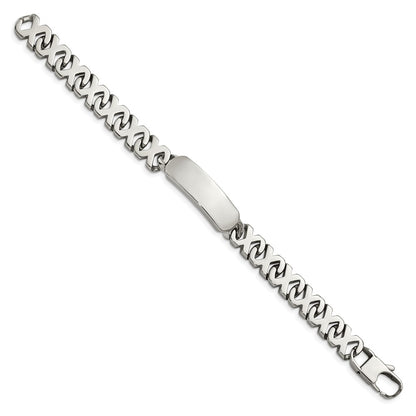Stainless Steel Chisel Polished X Design Link 8.25 Inch Id Bracelet