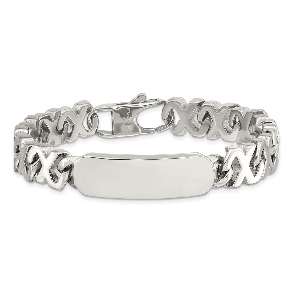 Stainless Steel Chisel Polished X Design Link 8.25 Inch Id Bracelet