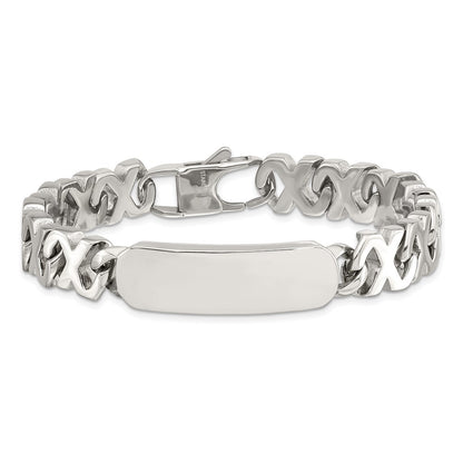 Stainless Steel Chisel Polished X Design Link 8.25 Inch Id Bracelet