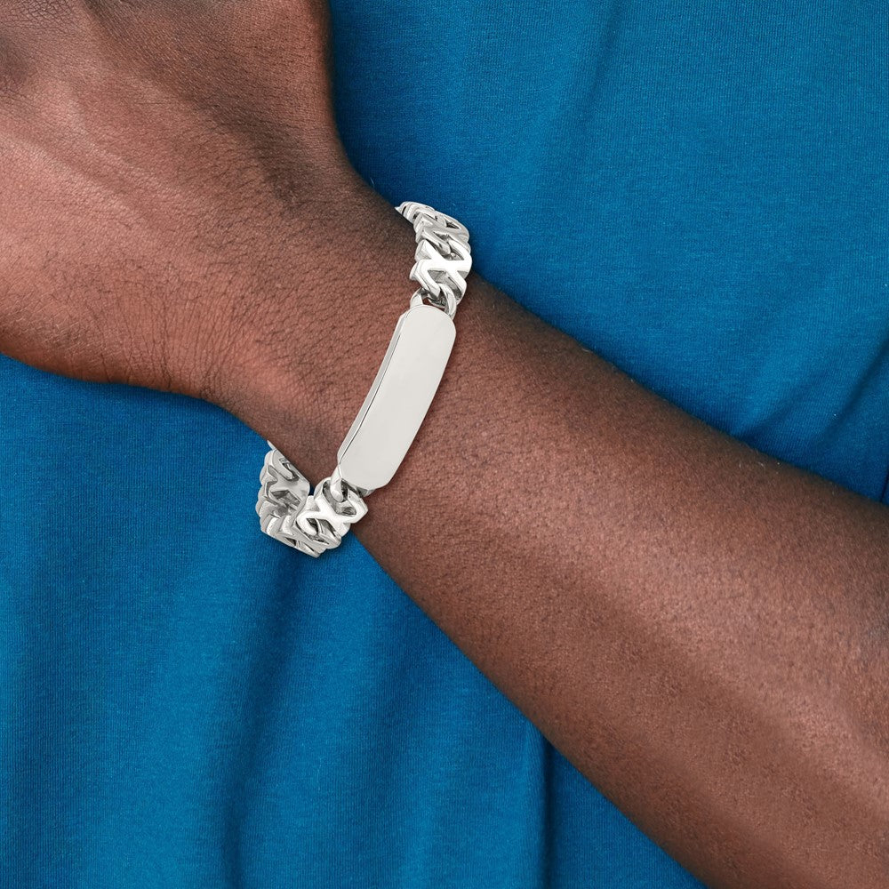 Stainless Steel Chisel Polished X Design Link 8.25 Inch Id Bracelet