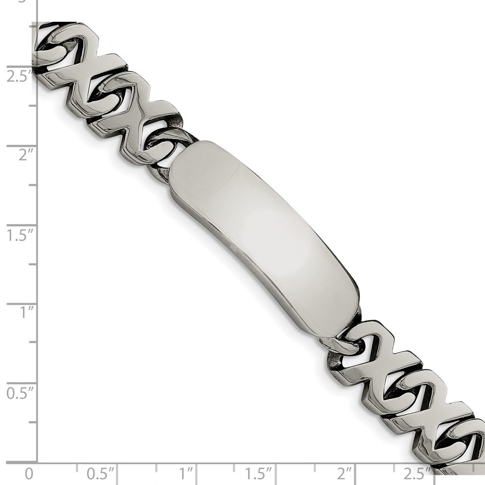 Stainless Steel Chisel Polished X Design Link 8.25 Inch Id Bracelet