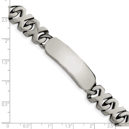 Stainless Steel Chisel Polished X Design Link 8.25 Inch Id Bracelet