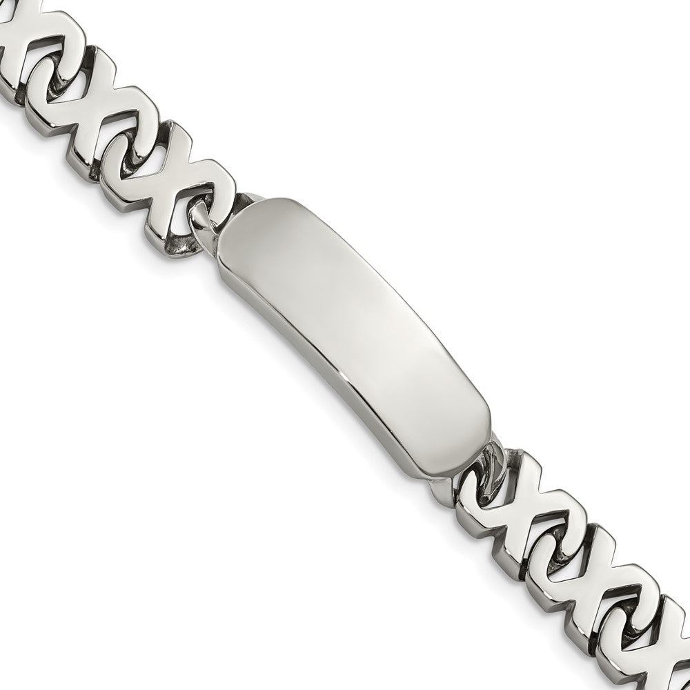Stainless Steel Chisel Polished X Design Link 8.25 Inch Id Bracelet