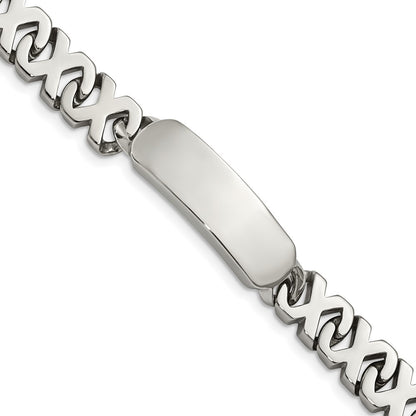 Stainless Steel Chisel Polished X Design Link 8.25 Inch Id Bracelet