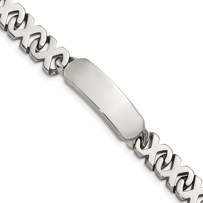 Stainless Steel Chisel Polished X Design Link 8.25 Inch Id Bracelet