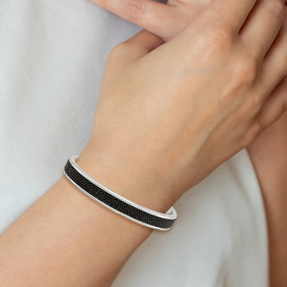 Stainless Steel Chisel Polished With Genuine Stingray Inlay Cuff Bangle
