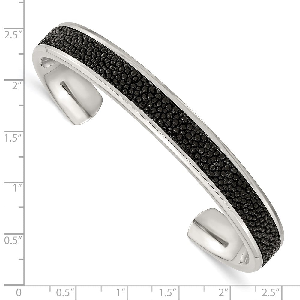 Stainless Steel Chisel Polished With Genuine Stingray Inlay Cuff Bangle