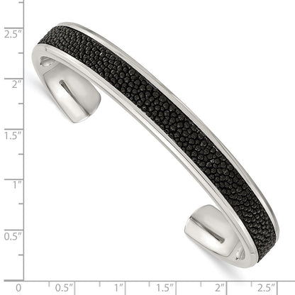 Stainless Steel Chisel Polished With Genuine Stingray Inlay Cuff Bangle