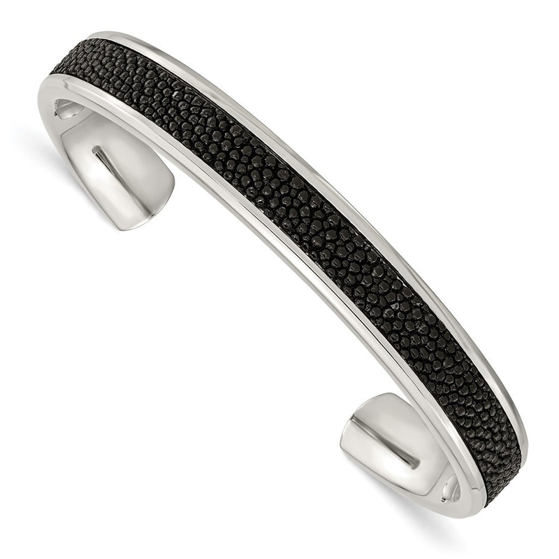 Stainless Steel Chisel Polished With Genuine Stingray Inlay Cuff Bangle