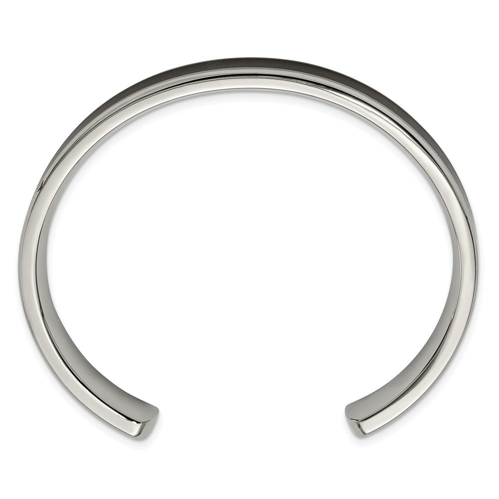 Stainless Steel Chisel Polished With Enameled Koa Wood Inlay Cuff Bangle