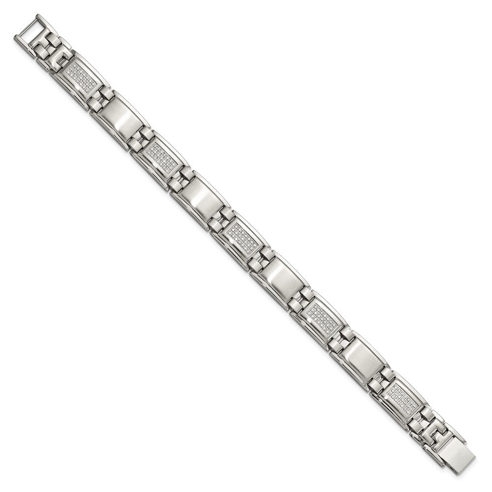 Stainless Steel Chisel Polished And Matte With 3/4 Carat Diamond 8.75 Inch Bracelet
