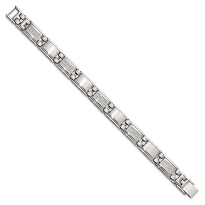Stainless Steel Chisel Polished And Matte With 3/4 Carat Diamond 8.75 Inch Bracelet