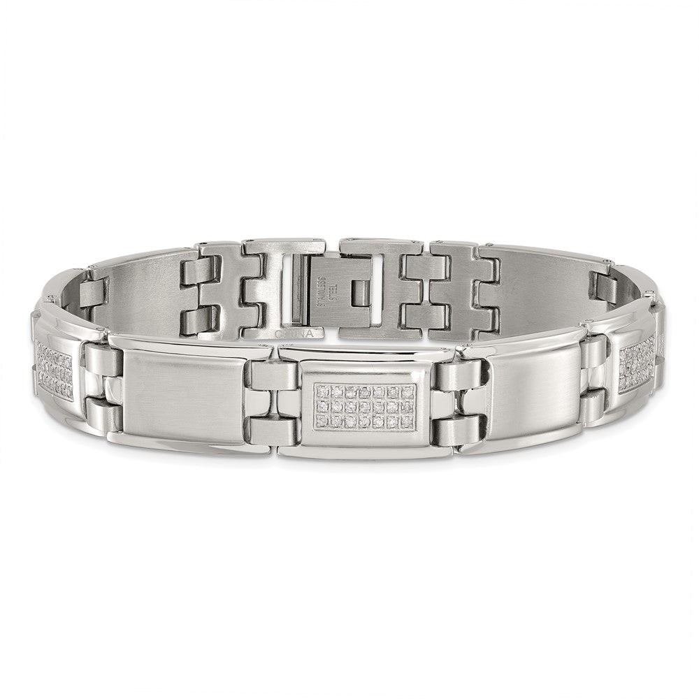 Stainless Steel Chisel Polished And Matte With 3/4 Carat Diamond 8.75 Inch Bracelet