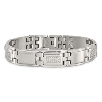 Stainless Steel Chisel Polished And Matte With 3/4 Carat Diamond 8.75 Inch Bracelet