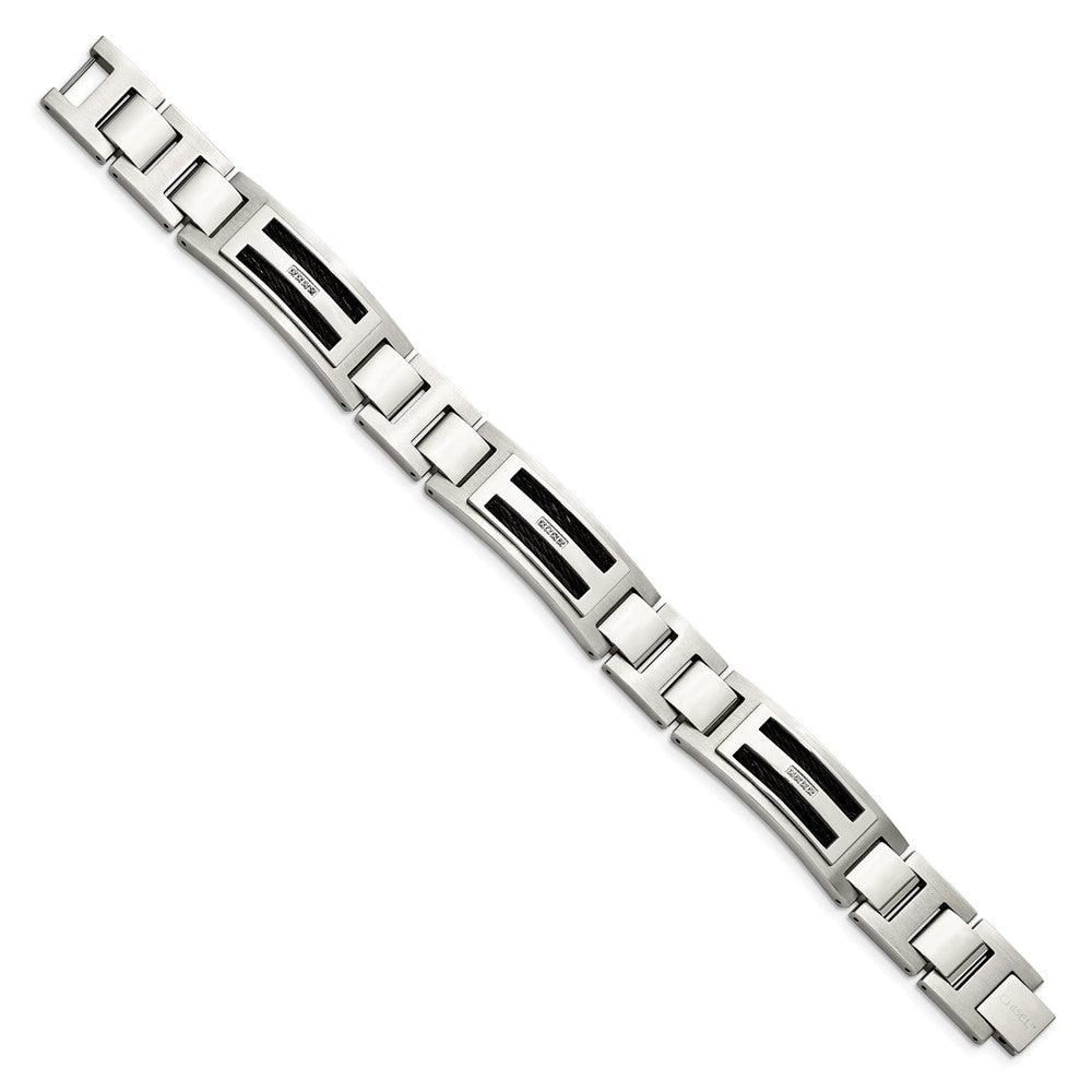 Stainless Steel Chisel Polished And Matte Black Ip-Plated With .05 Carat Diamond 8.75 Inch Bracelet