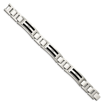Stainless Steel Chisel Polished And Matte Black Ip-Plated With .05 Carat Diamond 8.75 Inch Bracelet