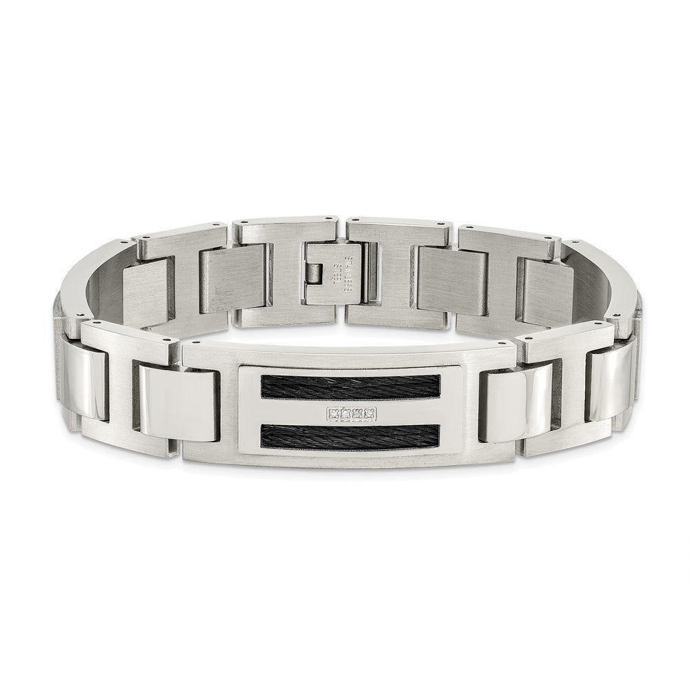 Stainless Steel Chisel Polished And Matte Black Ip-Plated With .05 Carat Diamond 8.75 Inch Bracelet
