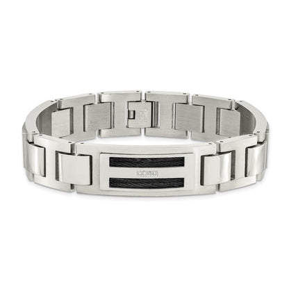 Stainless Steel Chisel Polished And Matte Black Ip-Plated With .05 Carat Diamond 8.75 Inch Bracelet