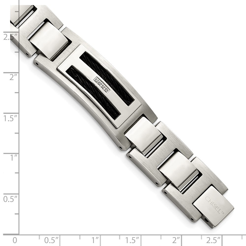 Stainless Steel Chisel Polished And Matte Black Ip-Plated With .05 Carat Diamond 8.75 Inch Bracelet