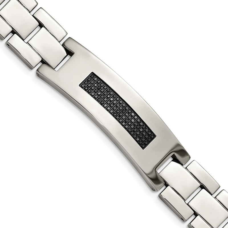Stainless Steel Chisel Polished With 1/2 Carat Diamond 8.25 Inch Bracelet