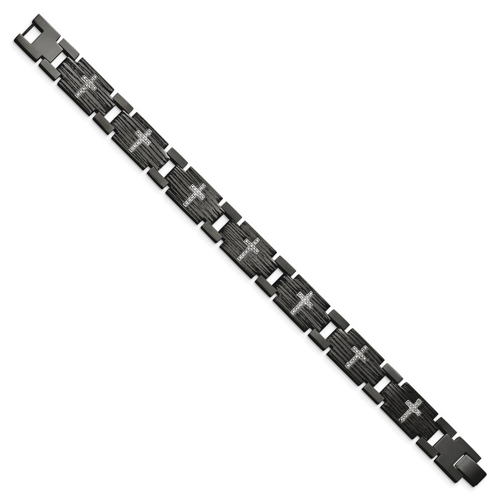 8.5 Inch Chisel Stainless Steel Polished And Matte Black Ip-Plated With 1/4 Carat Diamond 8.25 Bracelet