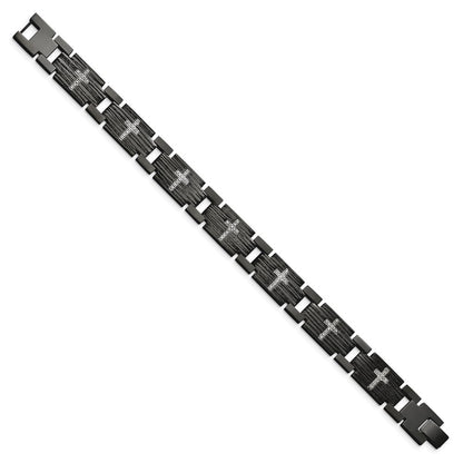 8.5 Inch Chisel Stainless Steel Polished And Matte Black Ip-Plated With 1/4 Carat Diamond 8.25 Bracelet