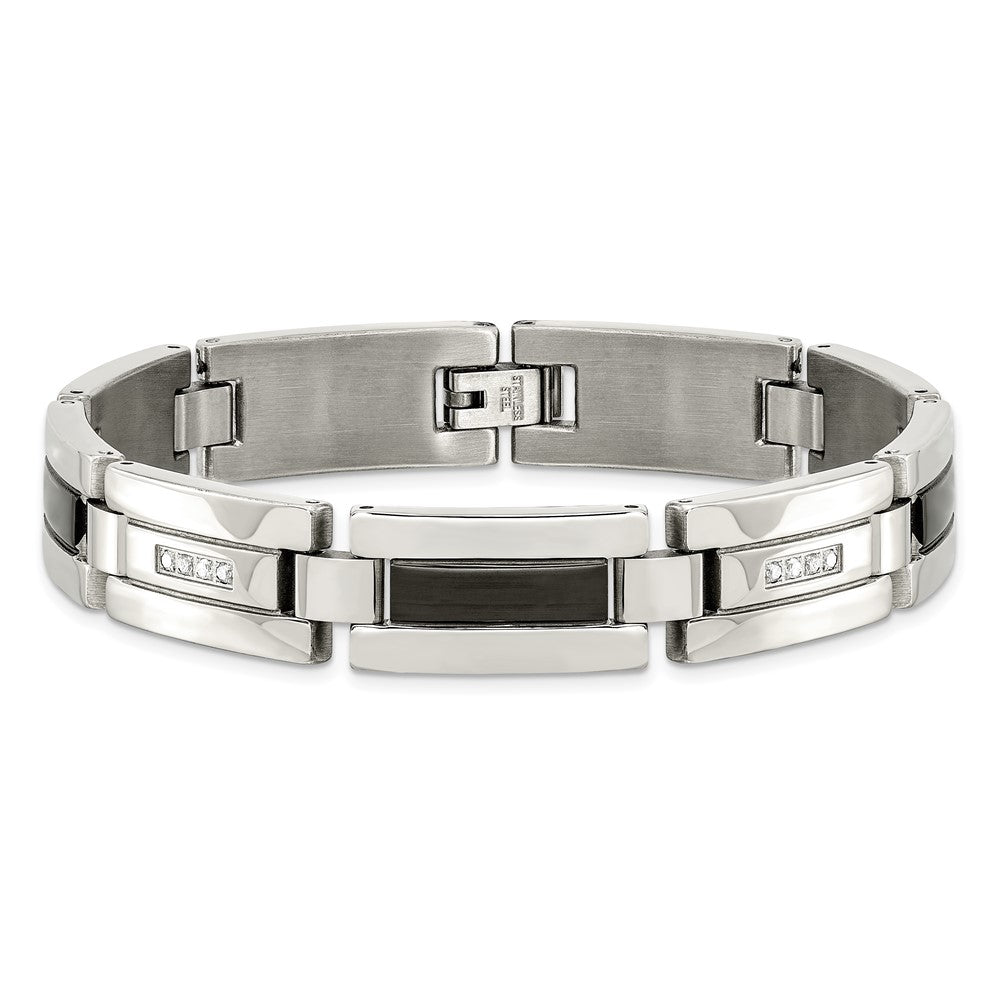 Stainless Steel Chisel Polished Black Ip-Plated With 1/4 Carat Diamond 8.5 Inch Bracelet