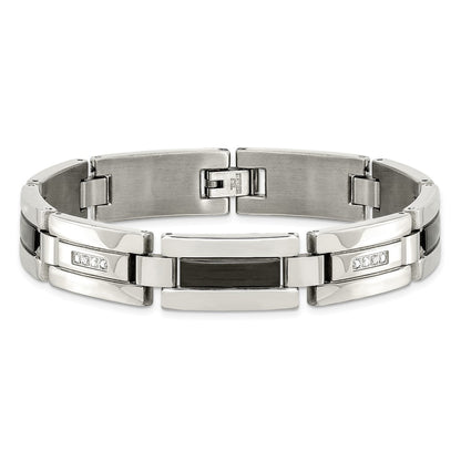 Stainless Steel Chisel Polished Black Ip-Plated With 1/4 Carat Diamond 8.5 Inch Bracelet