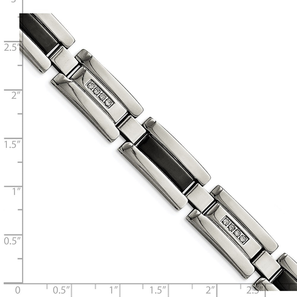 Stainless Steel Chisel Polished Black Ip-Plated With 1/4 Carat Diamond 8.5 Inch Bracelet