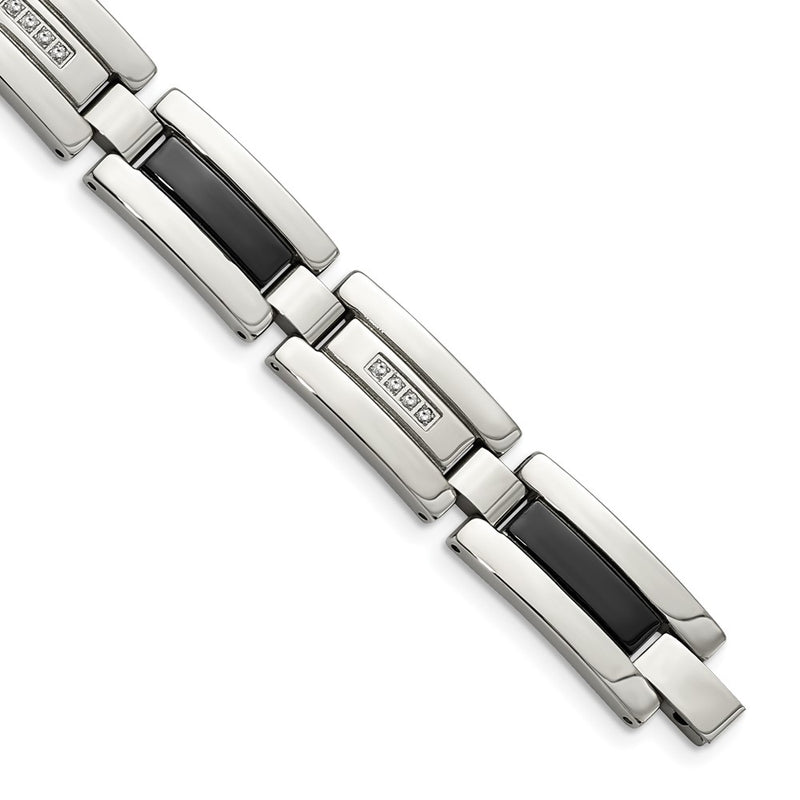 Stainless Steel Chisel Polished Black Ip-Plated With 1/4 Carat Diamond 8.5 Inch Bracelet