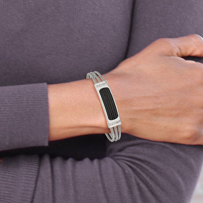 Stainless Steel Chisel Polished Black Ip-Plated With .15 Carat Diamond 7.75 Inch Bracelet