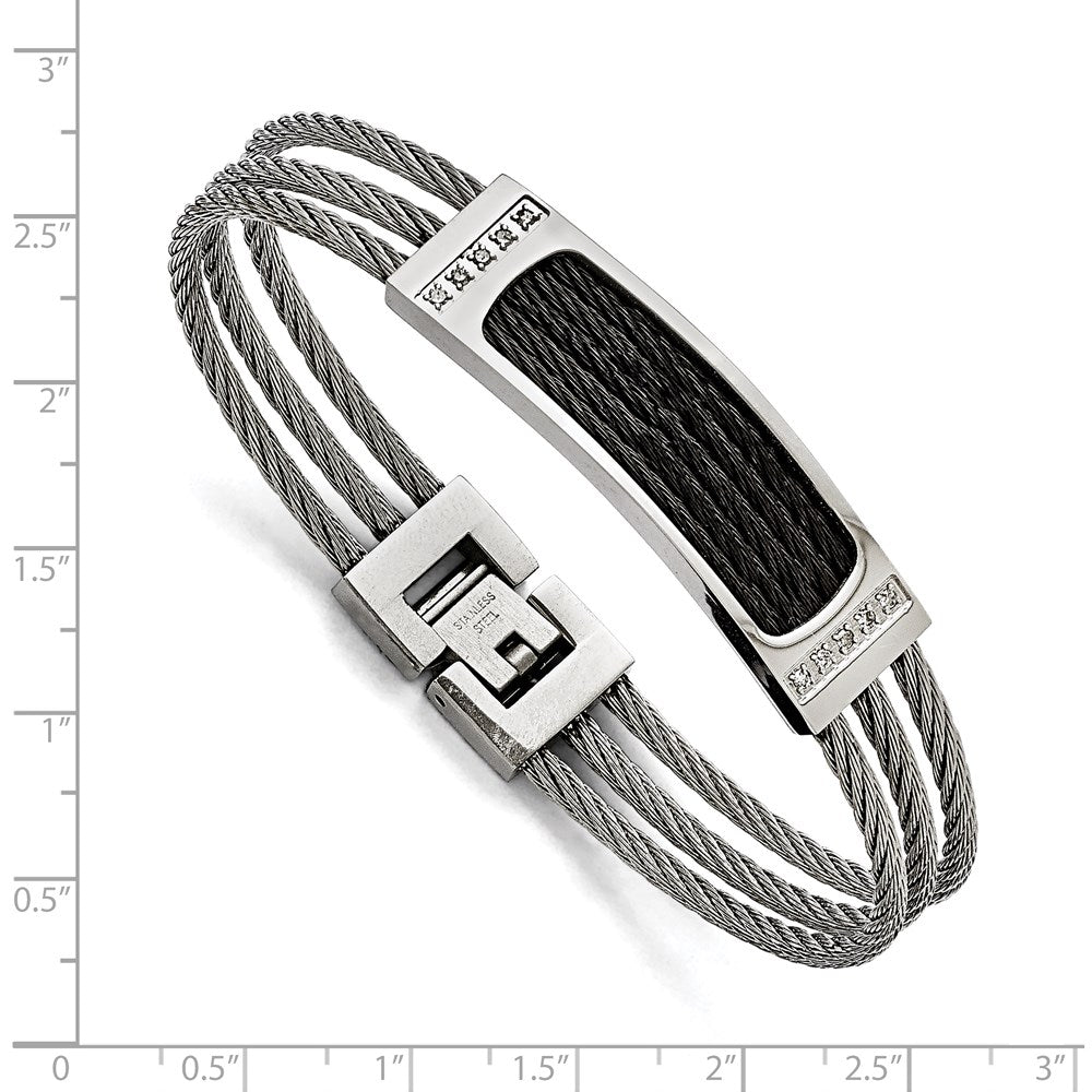 Stainless Steel Chisel Polished Black Ip-Plated With .15 Carat Diamond 7.75 Inch Bracelet