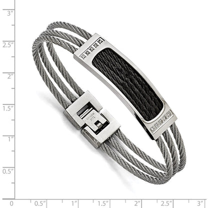 Stainless Steel Chisel Polished Black Ip-Plated With .15 Carat Diamond 7.75 Inch Bracelet